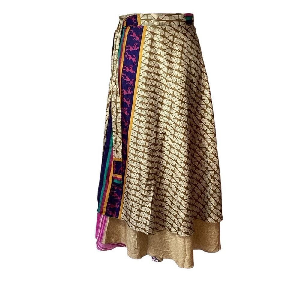100% Silk Wrap Skirt By Jack Pot New York OS Layered Boho Hippie